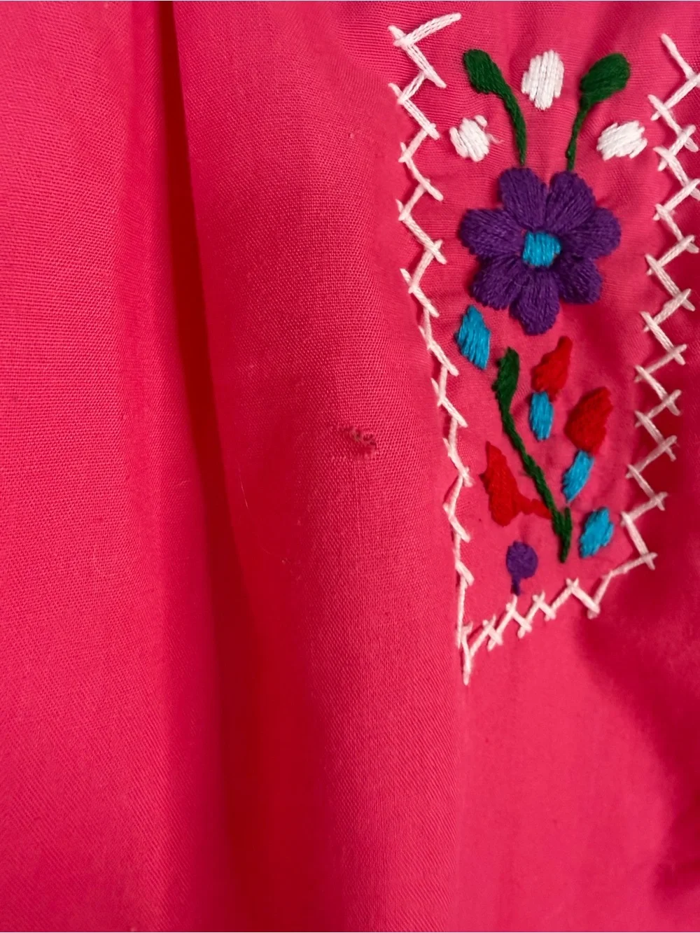 Girls' Pink Embroidered Mexican-Style Dress handmade size 8 pink folk floral